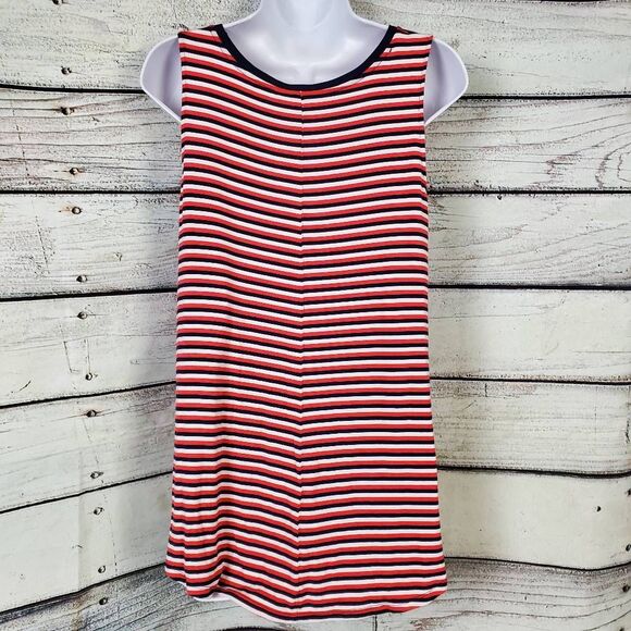Old Navy Luxe Red White Blue Stripe Sleeveless Tank Top Women’s Medium - Picture 4 of 6